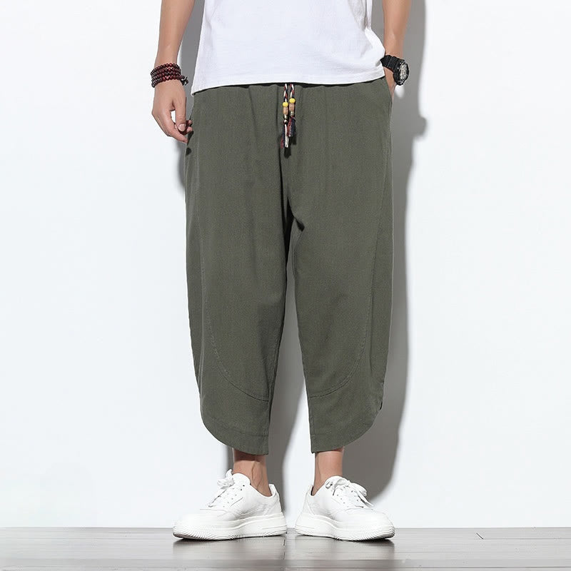 Buddha Stones Casual Summer Drawstring 7-8 Length Linen Men's Harem Pants With Pockets - image 31
