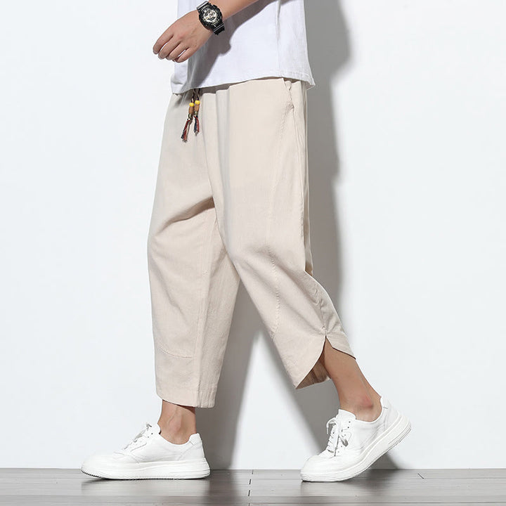 Buddha Stones Casual Summer Drawstring 7-8 Length Linen Men's Harem Pants With Pockets - Beige - US/UK/AU46，EU56 (5XL) - image 9