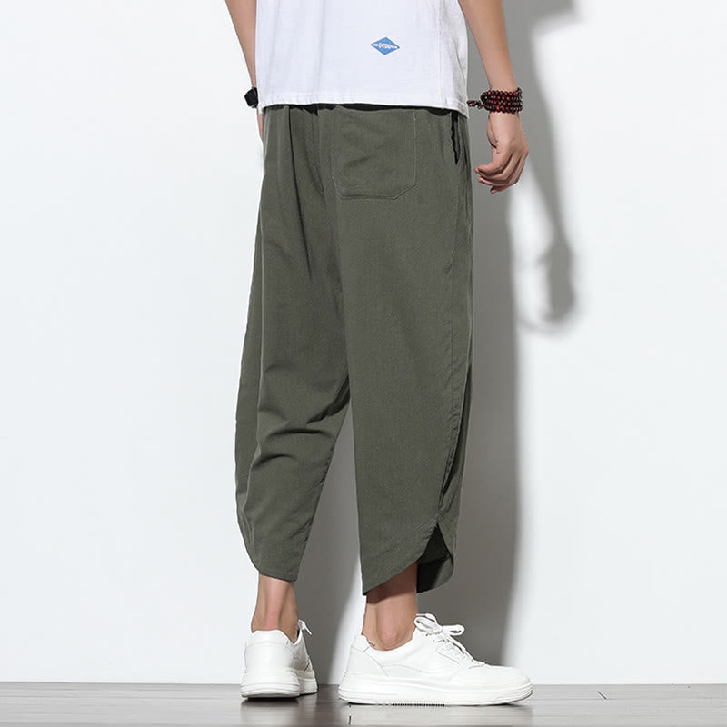 Buddha Stones Casual Summer Drawstring 7-8 Length Linen Men's Harem Pants With Pockets - image 34