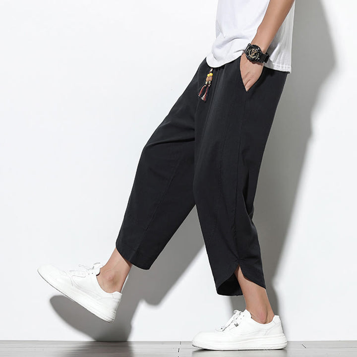 Buddha Stones Casual Summer Drawstring 7-8 Length Linen Men's Harem Pants With Pockets - image 25