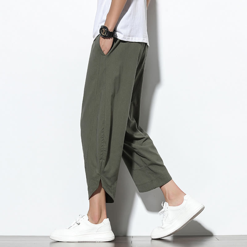 Buddha Stones Casual Summer Drawstring 7-8 Length Linen Men's Harem Pants With Pockets - image 33