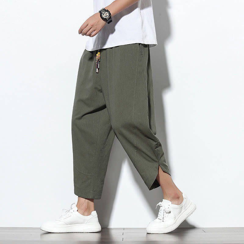 Buddha Stones Casual Summer Drawstring 7-8 Length Linen Men's Harem Pants With Pockets - OliveDrab - US/UK/AU46，EU56 (5XL) - image 30