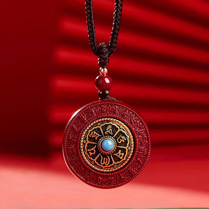 Buddha Stones Natural Cinnabar Om Mani Padme Hum Rotatable Scripture Yin Yang Pattern Blessing Necklace String Pendant