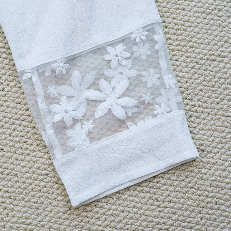 Buddha Stones Summer Daily FloralWhite Plain Patchwork Lace Design Cotton Linen Women's Pants With Pockets - image 8