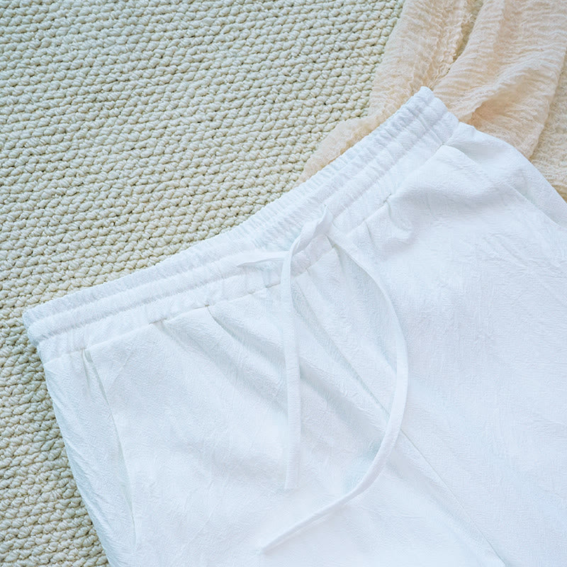 Buddha Stones Summer Daily FloralWhite Plain Patchwork Lace Design Cotton Linen Women's Pants With Pockets - image 5