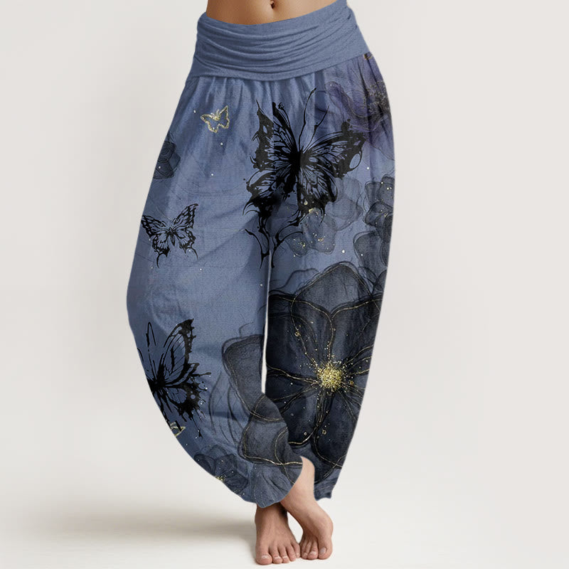 Buddha Stones Butterfly Flowers Pattern Women's Elastic Waist Harem Pants - CornflowerBlue - US22，UK/AU26，EU54 (6XL) - image 7