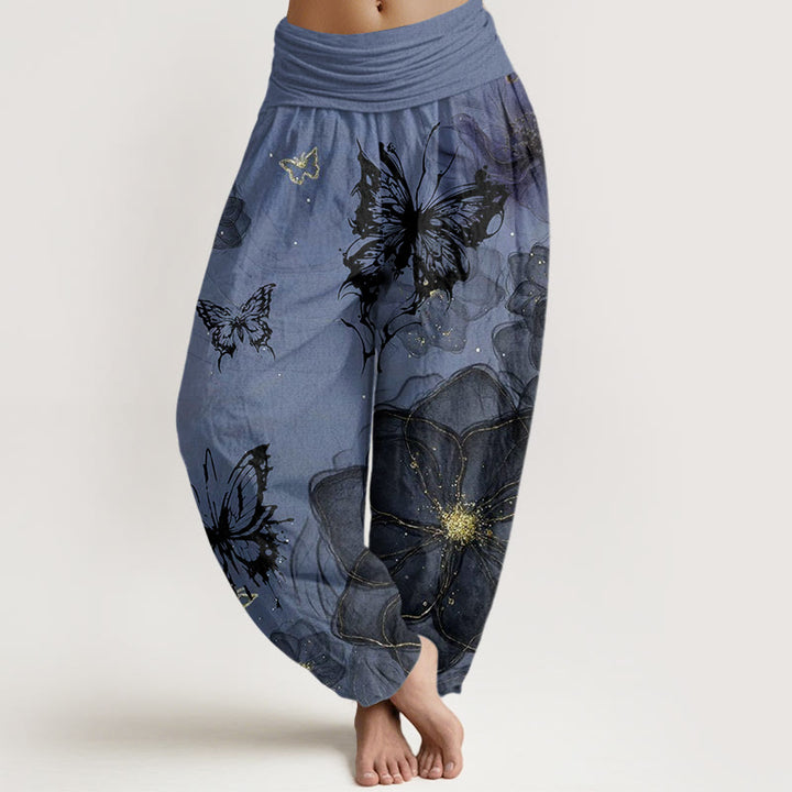 Buddha Stones Butterfly Flowers Pattern Women's Elastic Waist Harem Pants - CornflowerBlue - US22，UK/AU26，EU54 (6XL) - image 8