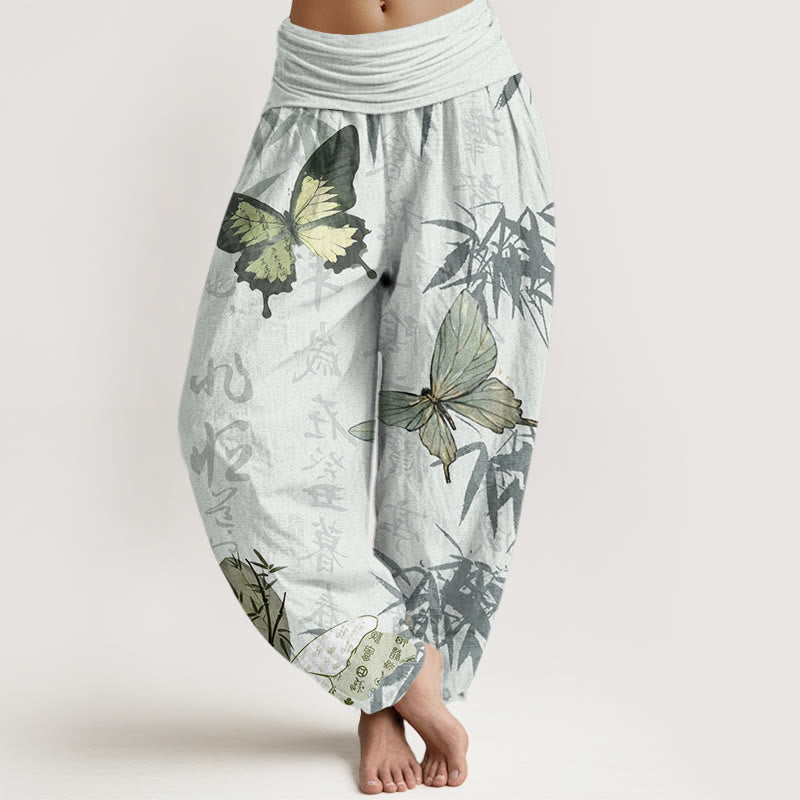 Buddha Stones Butterfly Bamboo Leaves Chinese Characters Pattern Women's Elastic Waist Harem Pants - Honeydew - US22，UK/AU26，EU54 (6XL) - image 8