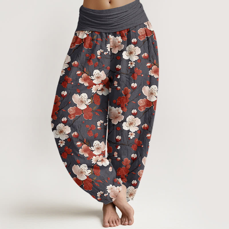 Buddha Stones Pink Red Peach Blossoms Design Women's Elastic Waist Harem Pants - Gray - US22，UK/AU26，EU54 (6XL) - image 8