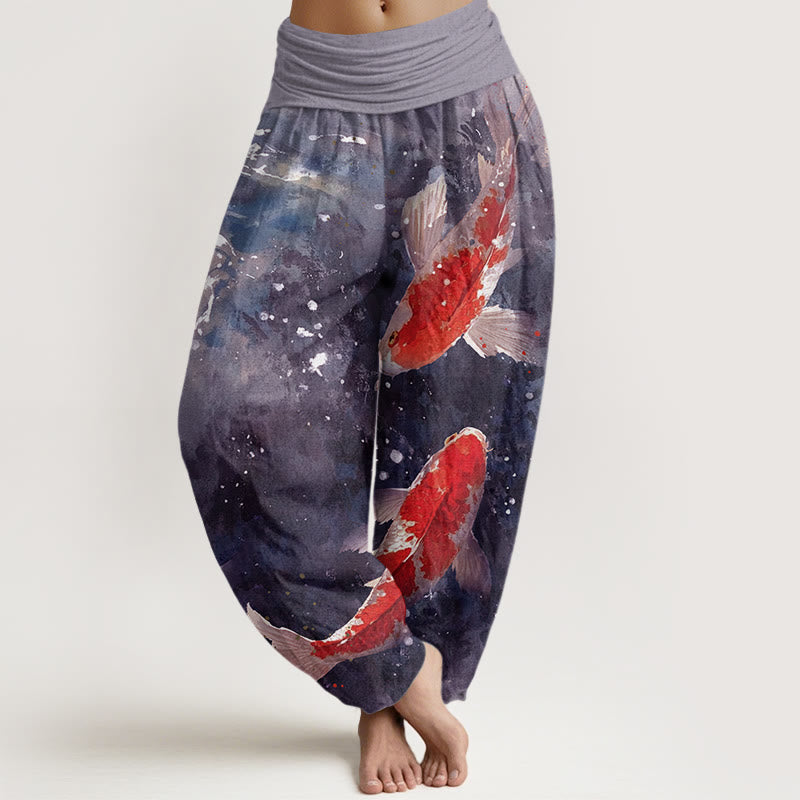 Buddha Stones Colorful Koi Fish Ocean Design Women's Elastic Waist Harem Pants - Lavender - US22，UK/AU26，EU54 (6XL) - image 5