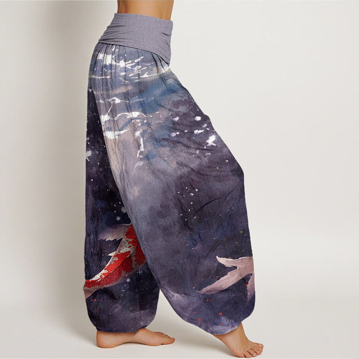 Buddha Stones Colorful Koi Fish Ocean Design Women's Elastic Waist Harem Pants - image 7
