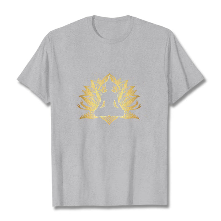 Buddha Stones Golden Lotus Meditation Buddha Tee T-shirt - LightGrey - 2XL - image 20