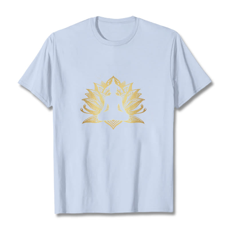 Buddha Stones Golden Lotus Meditation Buddha Tee T-shirt - LightCyan - 2XL - image 19