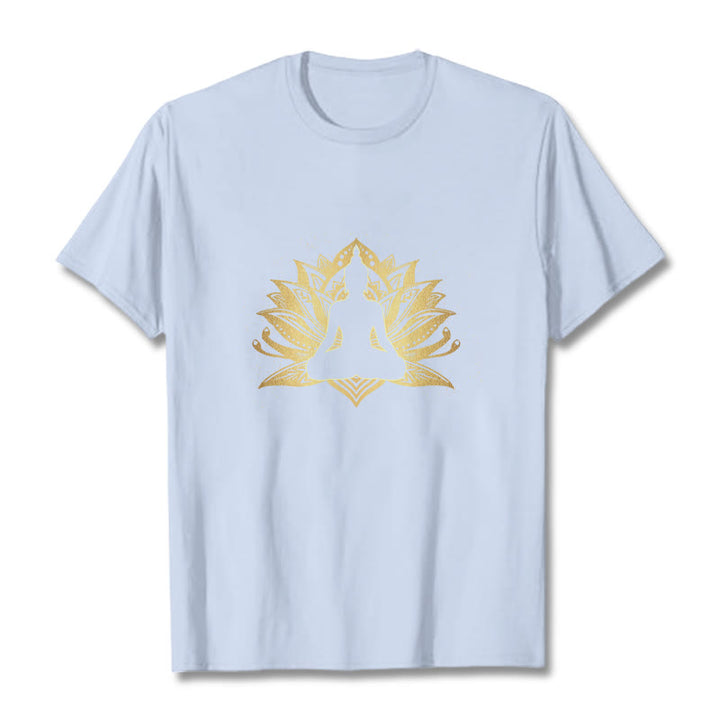 Buddha Stones Golden Lotus Meditation Buddha Tee T-shirt - LightCyan - 2XL - image 19