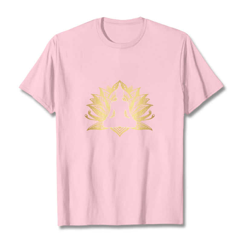 Buddha Stones Golden Lotus Meditation Buddha Tee T-shirt - LightPink - 2XL - image 13