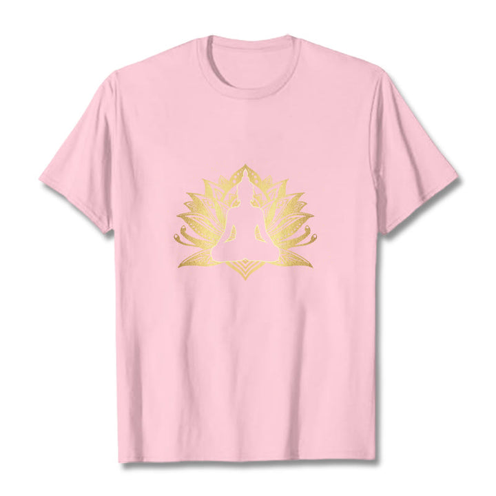 Buddha Stones Golden Lotus Meditation Buddha Tee T-shirt - LightPink - 2XL - image 13