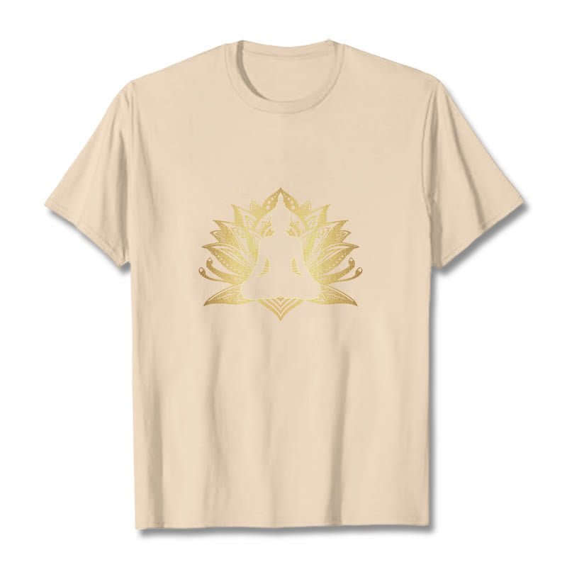 Buddha Stones Golden Lotus Meditation Buddha Tee T-shirt - Bisque - 2XL - image 9
