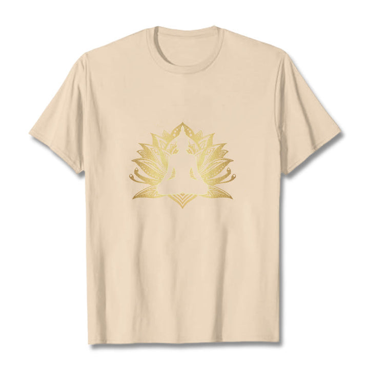 Buddha Stones Golden Lotus Meditation Buddha Tee T-shirt - Bisque - 2XL - image 9