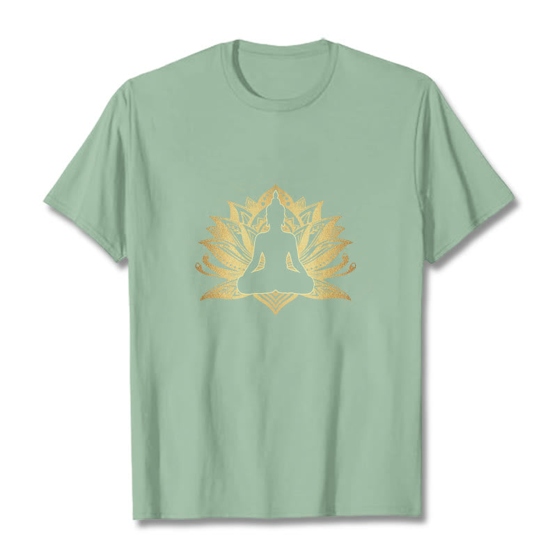 Buddha Stones Golden Lotus Meditation Buddha Tee T-shirt - PaleGreen - 2XL - image 15
