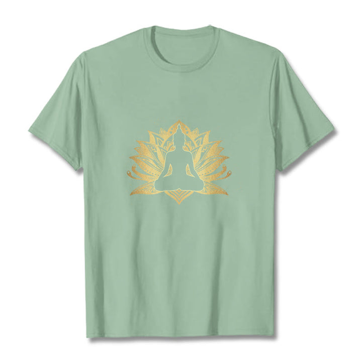 Buddha Stones Golden Lotus Meditation Buddha Tee T-shirt - PaleGreen - 2XL - image 15