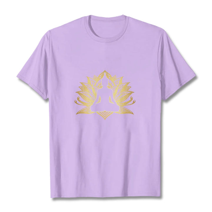 Buddha Stones Golden Lotus Meditation Buddha Tee T-shirt - Plum - 2XL - image 17