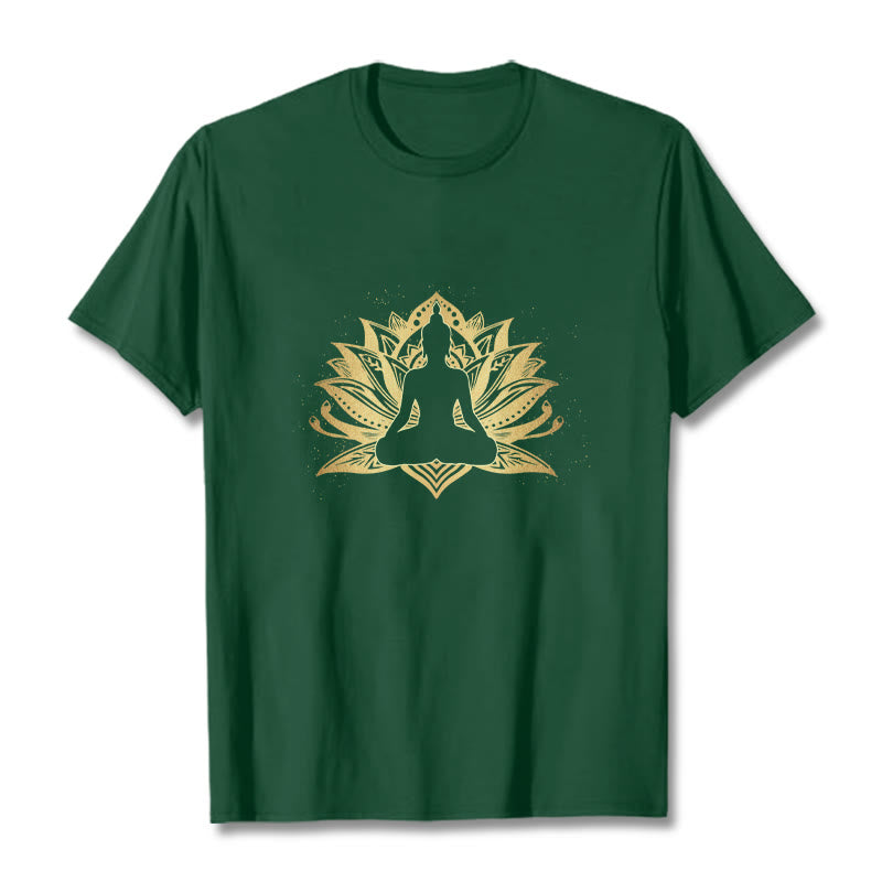 Buddha Stones Golden Lotus Meditation Buddha Tee T-shirt - ForestGreen - 2XL - image 11