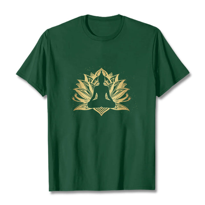 Buddha Stones Golden Lotus Meditation Buddha Tee T-shirt - ForestGreen - 2XL - image 11