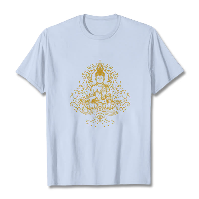 Buddha Stones Lotus Flower Vines Meditation Buddha Tee T-shirt - LightCyan - 2XL - image 19