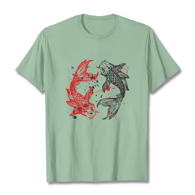 Buddha Stones Red Black Koi Fish Tee T-shirt