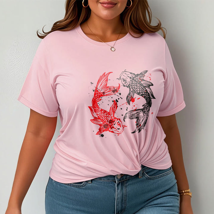 Buddha Stones Red Black Koi Fish Tee T-shirt