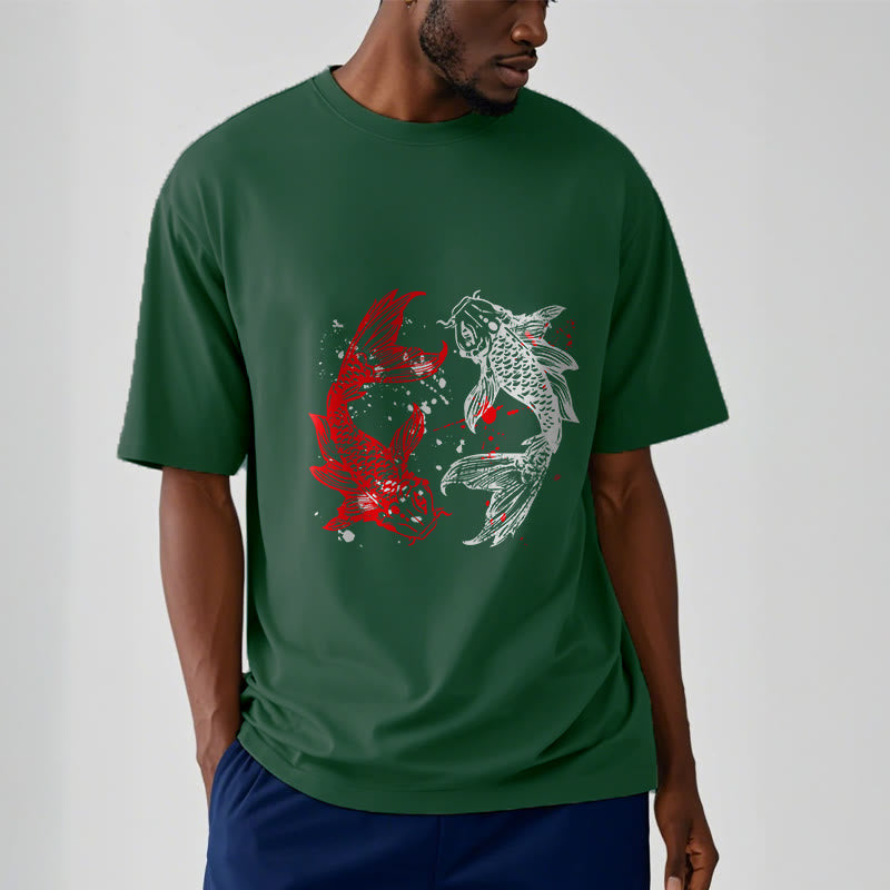 Buddha Stones Red Black Koi Fish Tee T-shirt
