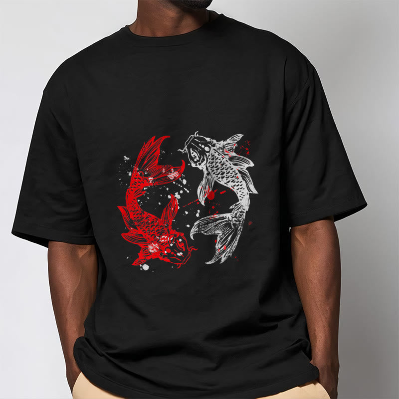 Buddha Stones Red Black Koi Fish Tee T-shirt