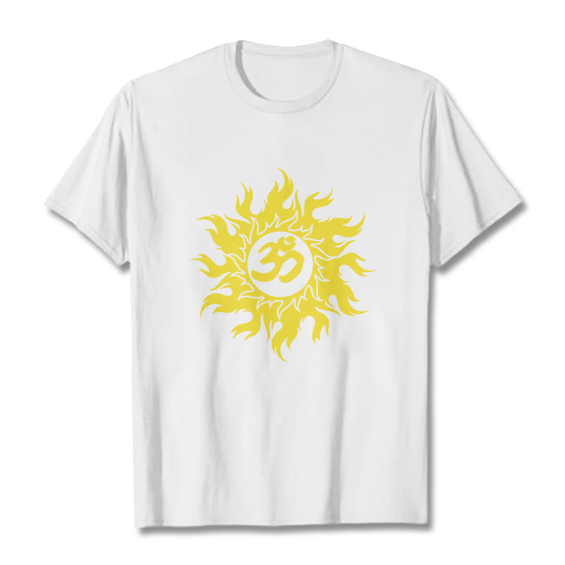 Buddha Stones OM Mantra Sanskrit Gold Sun Tee T-shirt - White - 2XL - image 6