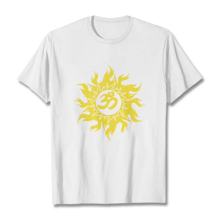 Buddha Stones OM Mantra Sanskrit Gold Sun Tee T-shirt - White - 2XL - image 6