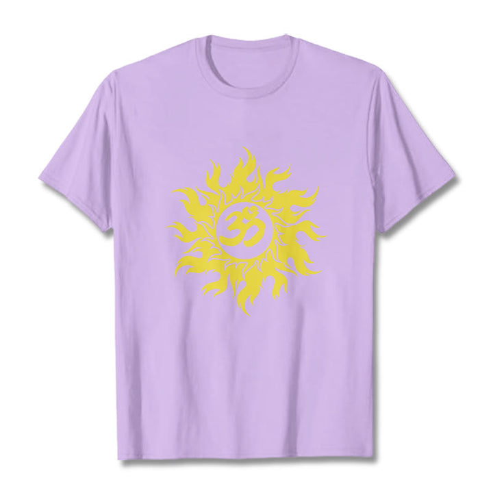 Buddha Stones OM Mantra Sanskrit Gold Sun Tee T-shirt - Plum - 2XL - image 17