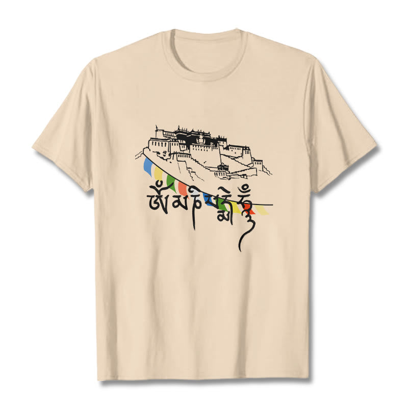 Buddha Stones Potala Palace Om Mani Padme Hum Prayer Flags Cotton Tee T-shirt - Bisque - 2XL - image 10