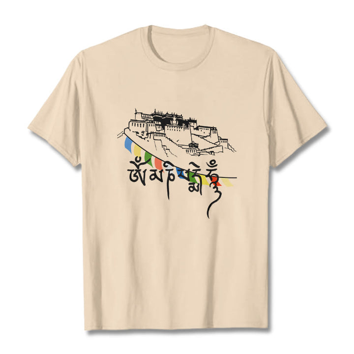 Buddha Stones Potala Palace Om Mani Padme Hum Prayer Flags Cotton Tee T-shirt - Bisque - 2XL - image 10
