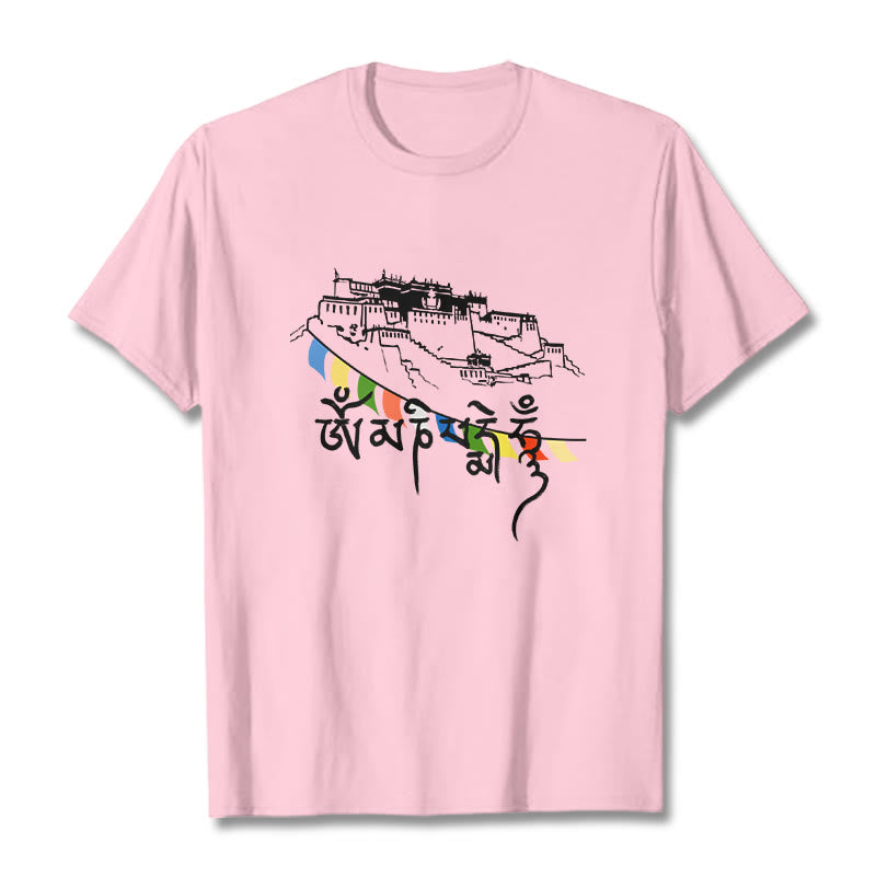 Buddha Stones Potala Palace Om Mani Padme Hum Prayer Flags Cotton Tee T-shirt - LightPink - 2XL - image 19