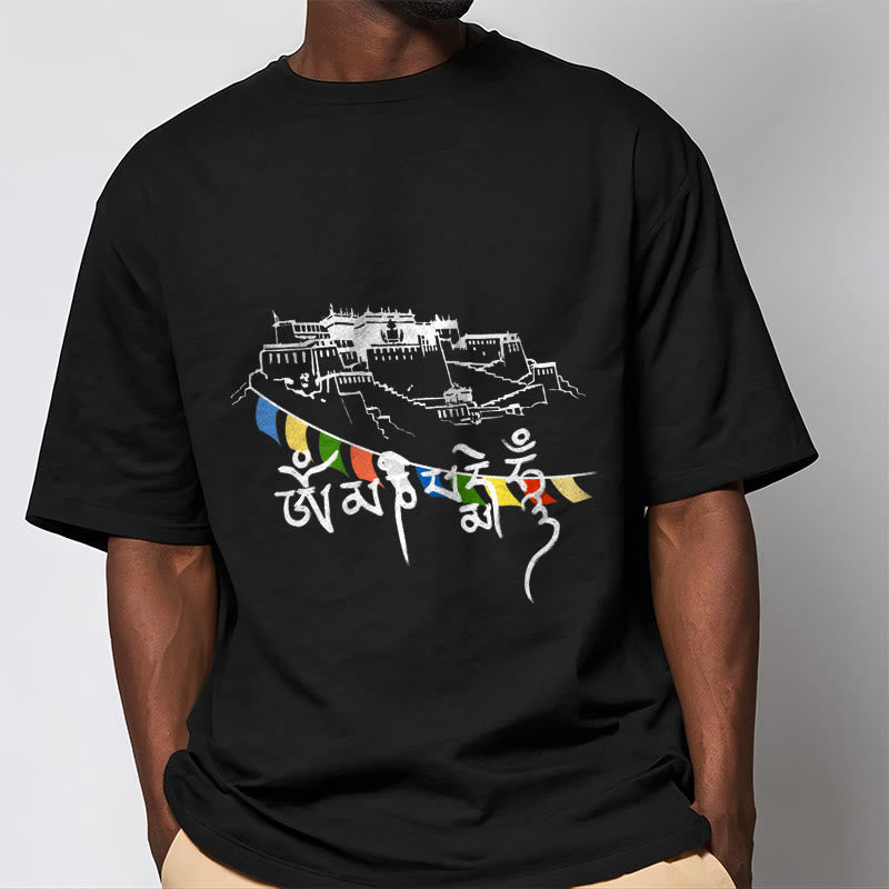 Buddha Stones Potala Palace Om Mani Padme Hum Prayer Flags Cotton Tee T-shirt - image 6