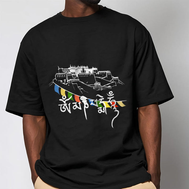 Buddha Stones Potala Palace Om Mani Padme Hum Prayer Flags Cotton Tee T-shirt - image 6