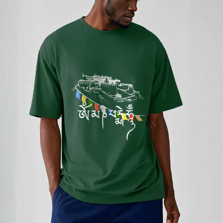 Buddha Stones Potala Palace Om Mani Padme Hum Prayer Flags Cotton Tee T-shirt - image 4