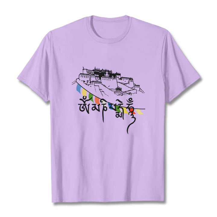 Buddha Stones Potala Palace Om Mani Padme Hum Prayer Flags Cotton Tee T-shirt - Plum - 2XL - image 17