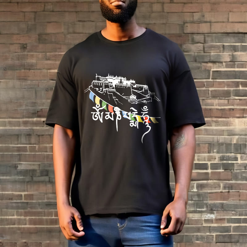 Buddha Stones Potala Palace Om Mani Padme Hum Prayer Flags Cotton Tee T-shirt - image 7