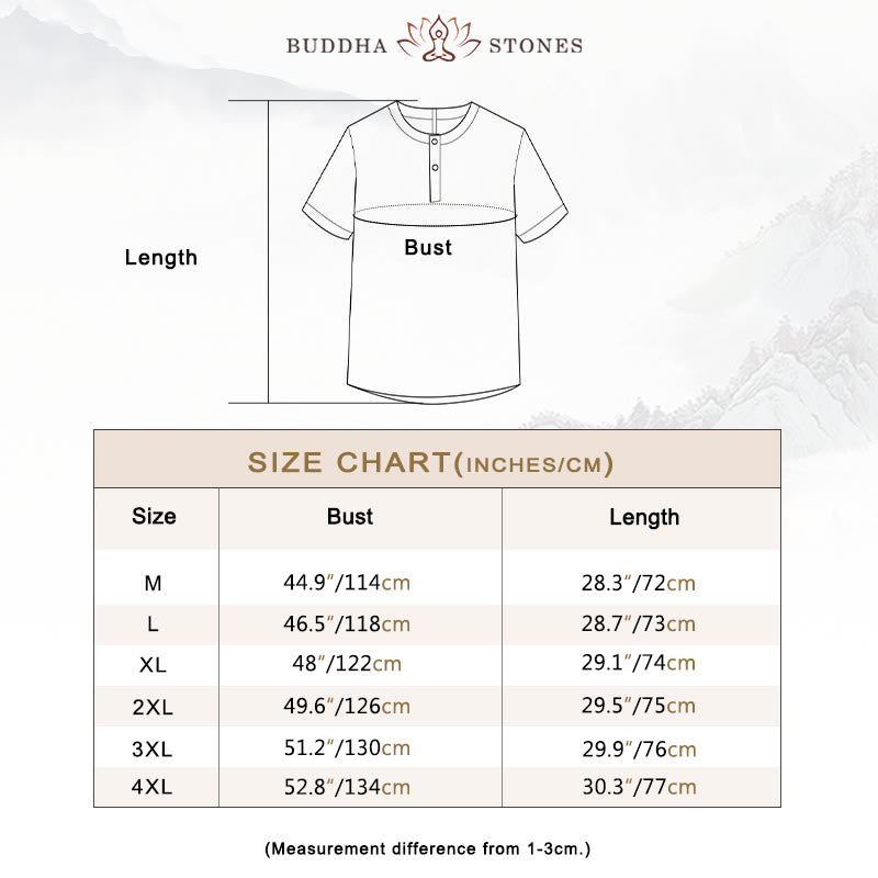 Buddha Stones Summer Men's Solid Color Button Short Sleeve Cotton Linen Shirt