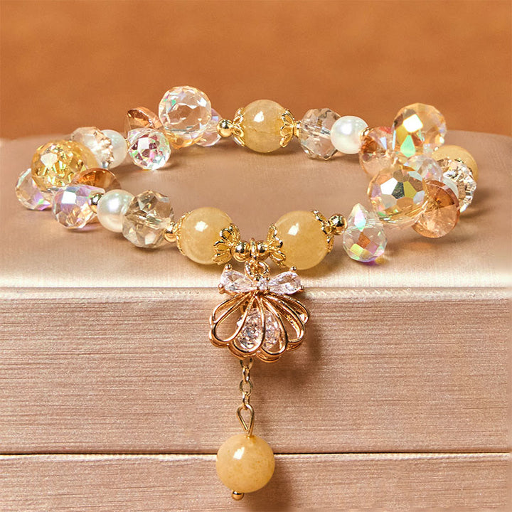 Buddha Stones Natural Amethyst Citrine Pearl Shell Peace Bracelet