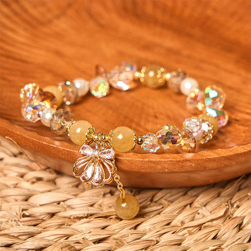 Buddha Stones Natural Amethyst Citrine Pearl Shell Peace Bracelet
