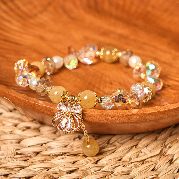 Buddha Stones Natural Amethyst Citrine Pearl Shell Peace Bracelet