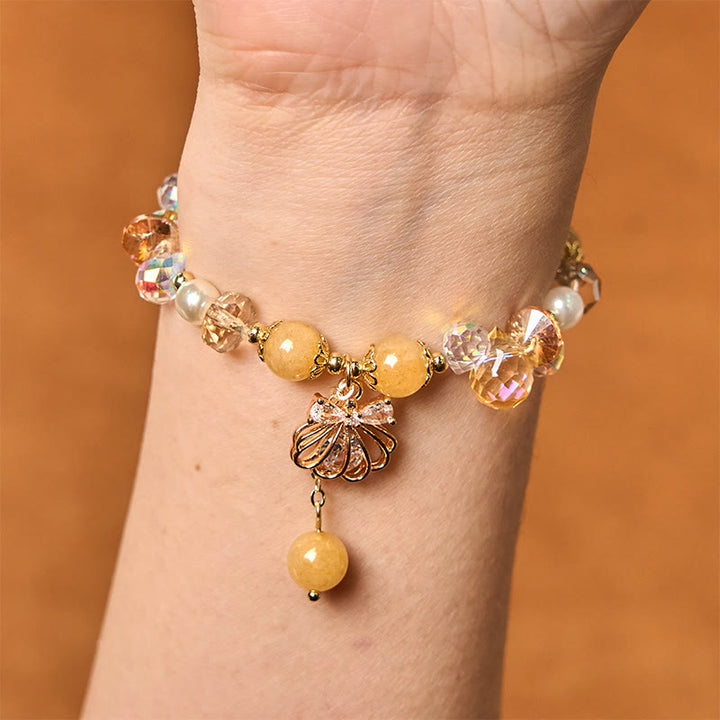 Buddha Stones Natural Amethyst Citrine Pearl Shell Peace Bracelet