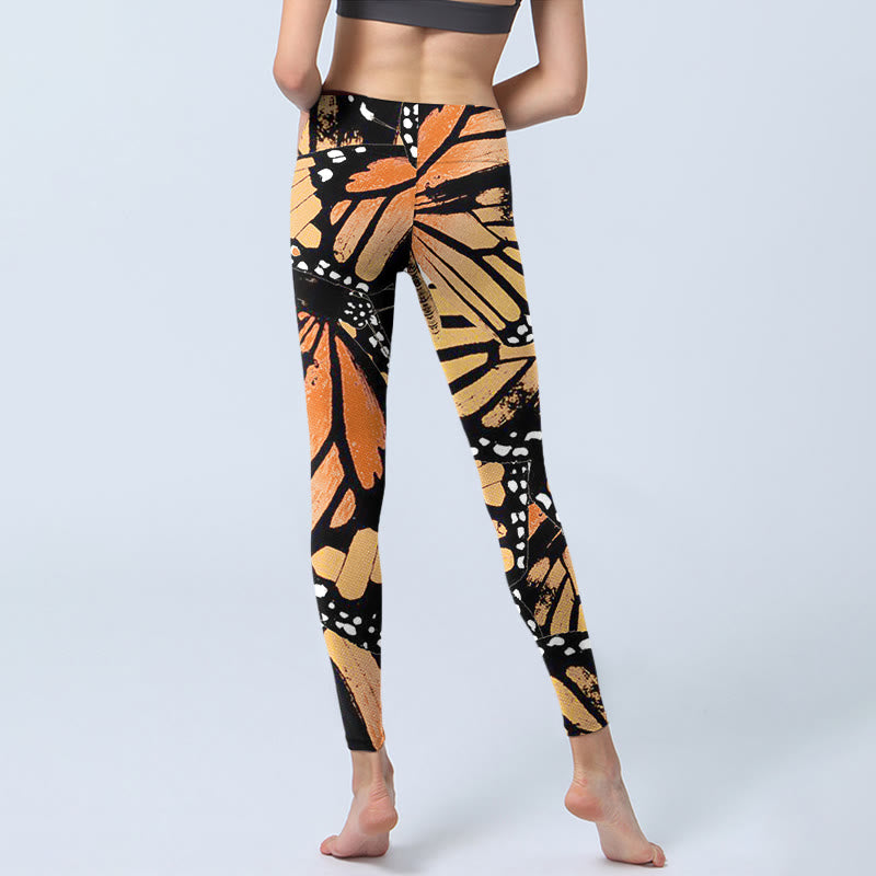 Buddha Stones Yellow Butterfly Print Exercise Leggings Women's Yoga Pants - image 3