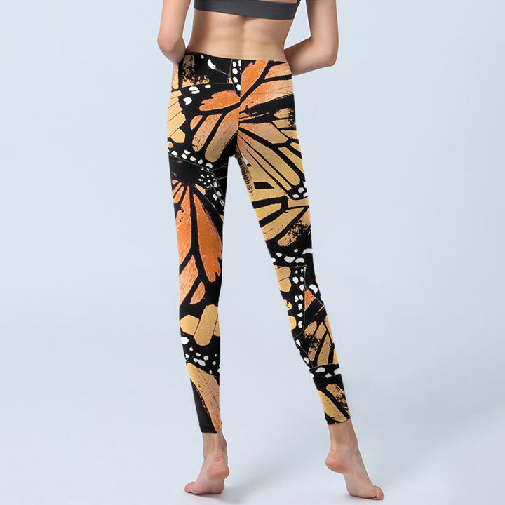Buddha Stones Yellow Butterfly Print Exercise Leggings Women's Yoga Pants - image 3